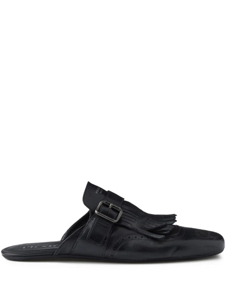  Prada Shuffle Fringed Leather Mules - Black 