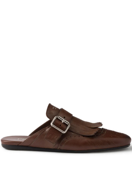  Prada Shuffle Fringed-leather Mules - Brown 