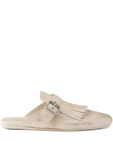  Prada Shuffle Fringed Leather Mules - Neutrals 