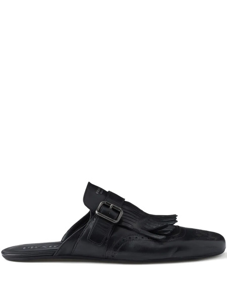  Prada Shuffle Fringed Perforated Mules - Black 