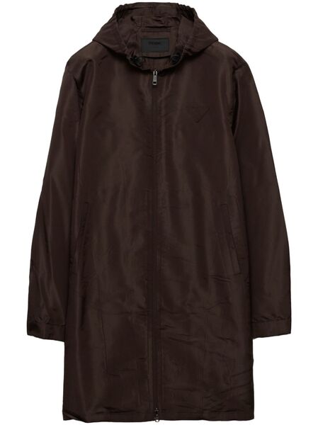  Prada Silk Hooded Coat - Brown 
