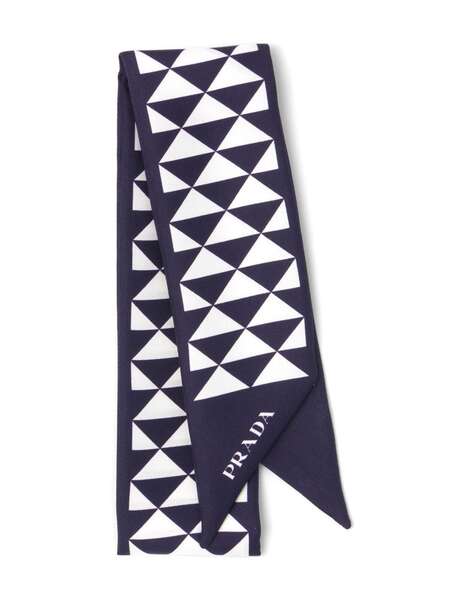  Prada Silk Printed Twill Scarf - Blue 