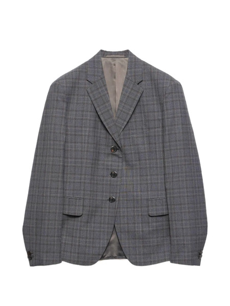  Prada Single-breasted Prince Of Wales Checked Virgin-wool Jacket - Grey 
