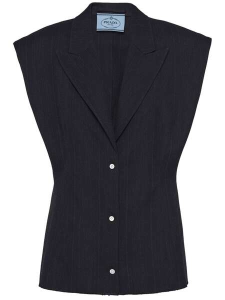  Prada Sleeveless Wool Blazer - Blue 