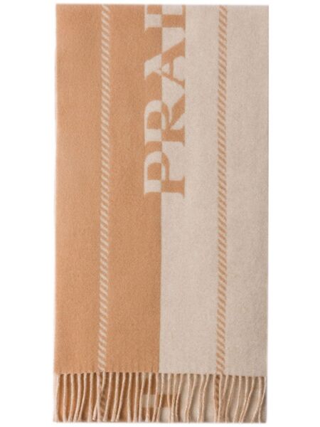 Prada Small Jacquard-logo Wool Scarf - Neutrals 
