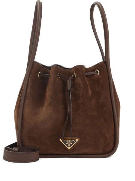  Prada Small Logo-plaque Drawstring Tote Bag - Brown 