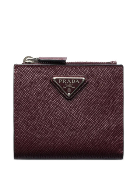  Prada Small Triangle Logo Saffiano Leather Wallet - Red 