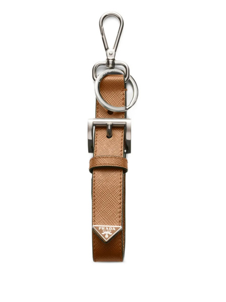  Prada Snap Hook Leather Keychain - Brown 