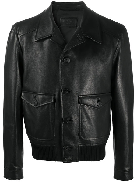  Prada Spread-collar Leather Jacket - Black 