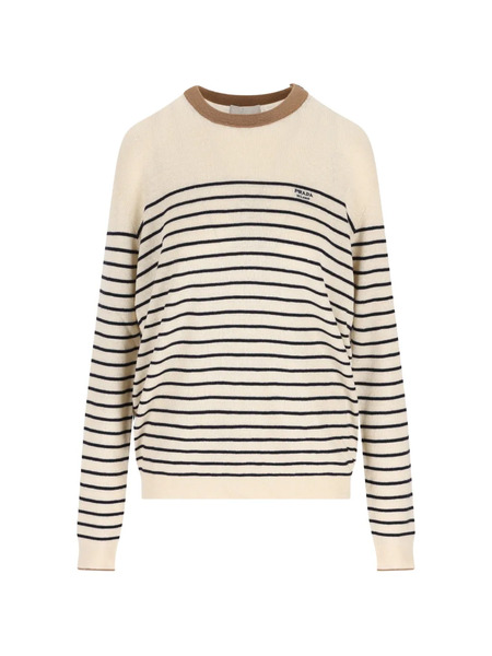 Prada Striped Button-detail Sweater - Neutrals 