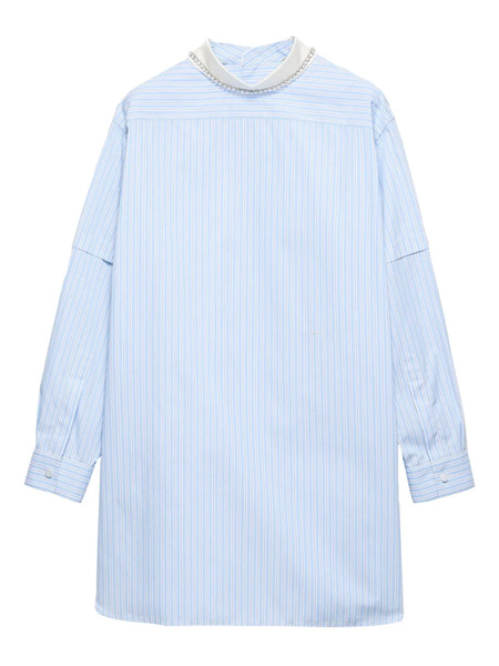  Prada Striped Embroidered-collar Blouse - Blue 