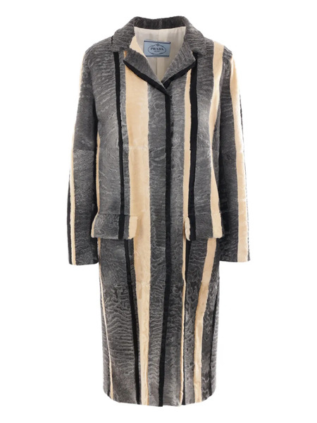  Prada Striped Fur Coat - Black 
