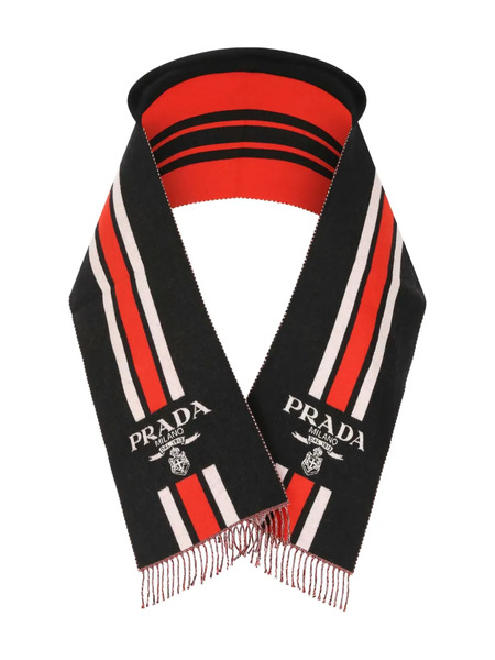  Prada Striped Logo Scarf - Black 