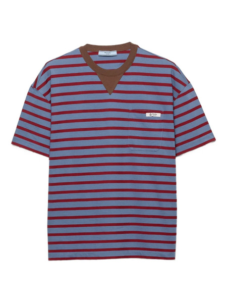  Prada Striped-pattern Patch-pocket T-shirt - Blue 