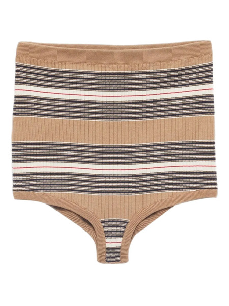  Prada Striped Ribbed Mini Shorts - Neutrals 