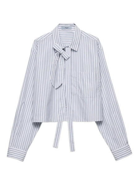  Prada Striped Tie-neck Shirt - Blue 