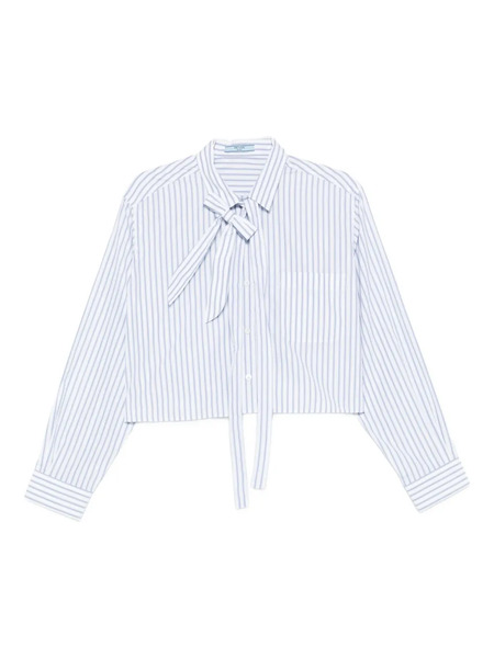  Prada Striped Tie-neck Shirt - Blue 