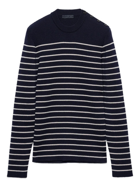 Prada Striped Wool Crew-neck Sweater - Blue 