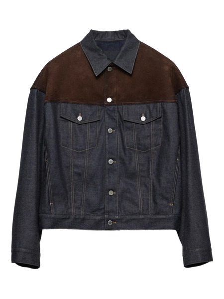  Prada Suede-panel Denim Jacket - Blue 