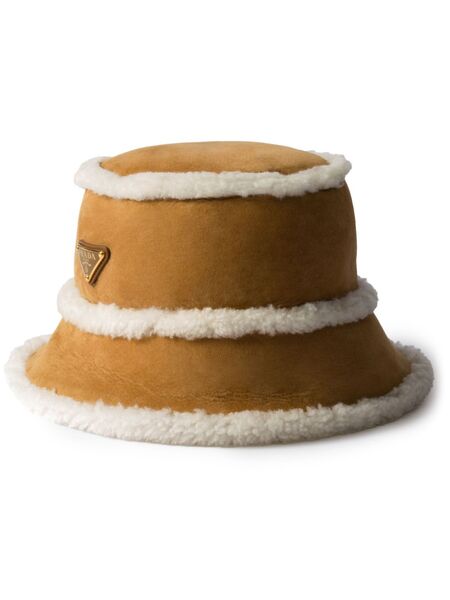  Prada Suede Shearling Bucket Hat - Brown 