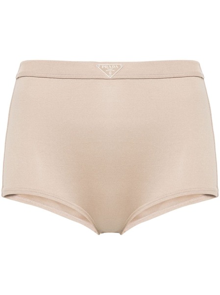  Prada Triangle-enamel Mini Shorts - Neutrals 