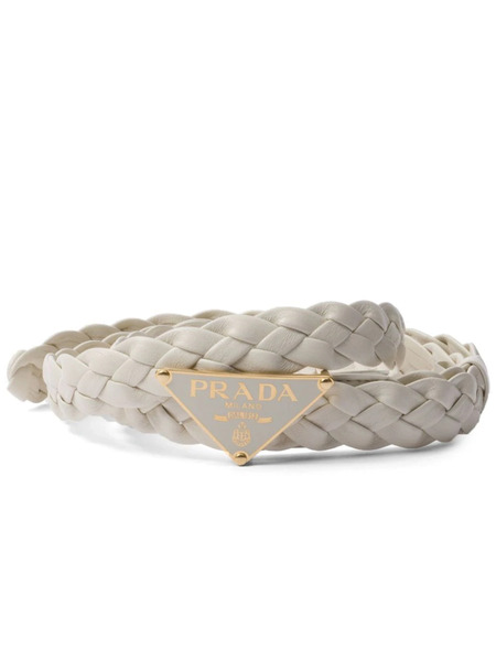  Prada Triangle-logo Braided Belt - White 