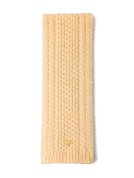  Prada Triangle-logo Cable-knit Scarf - Neutrals 