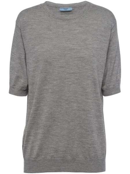  Prada Triangle-logo Cashmere Knitted Top - Grey 