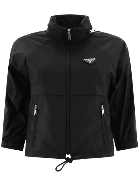  Prada Triangle Logo Cropped Rain Jacket - Black 