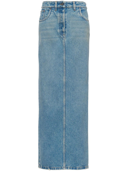  Prada Triangle-logo Denim Maxi Skirt - Blue 