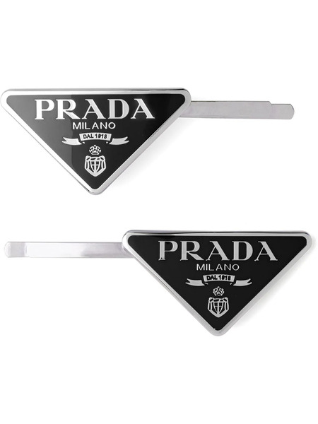  Prada Triangle-logo Hair Clips (set Of Two) - Black 