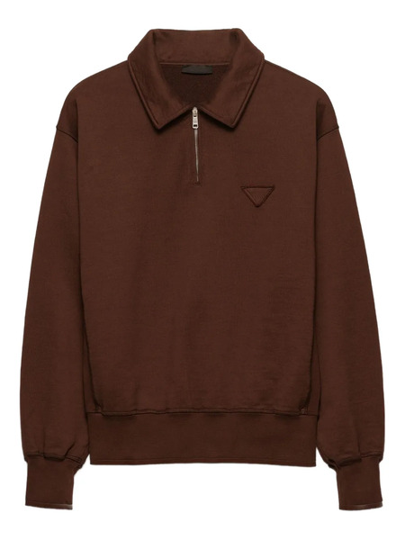  Prada Triangle-logo Half-zip Polo Shirt - Brown 