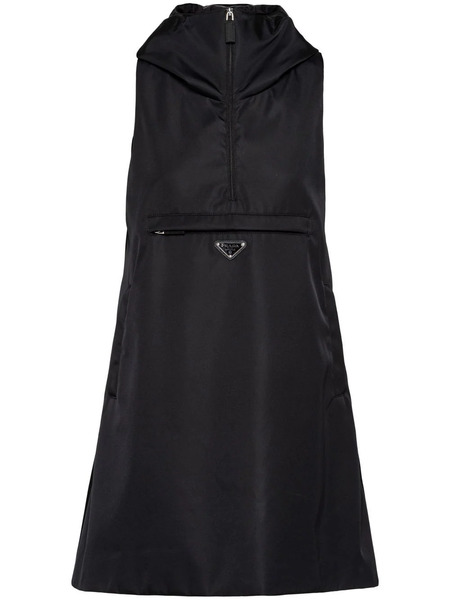  Prada Triangle Logo Hooded Minidress - Black 