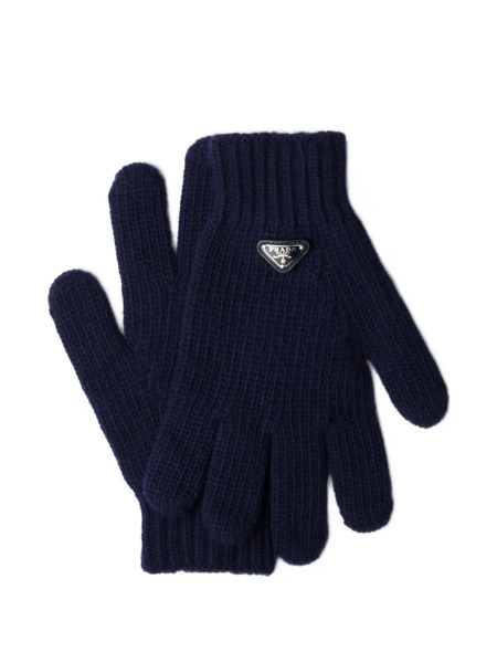  Prada Triangle-logo Knit Gloves - Blue 