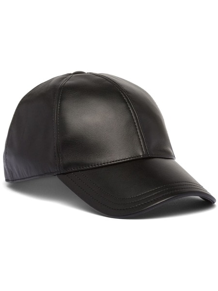  Prada Triangle-logo Leather Baseball Cap - Black 