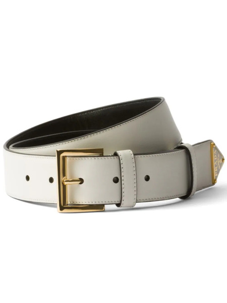  Prada Triangle-logo Leather Belt - White 