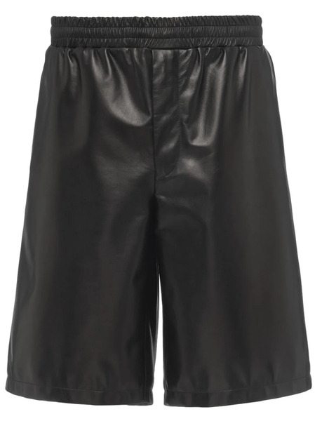  Prada Triangle-logo Leather Bermuda Shorts - Black 