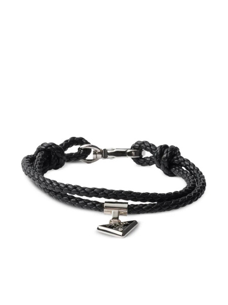  Prada Triangle-logo Leather Bracelet - Silver 