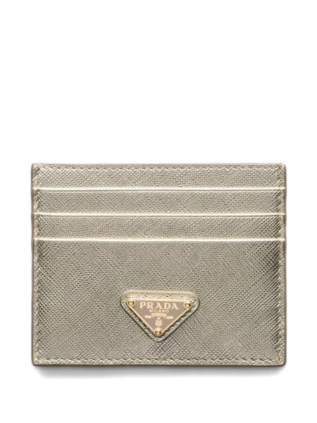  Prada Triangle-logo Leather Card Holder - Gold 