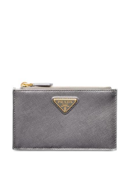  Prada Triangle-logo Leather Card Holder - Grey 
