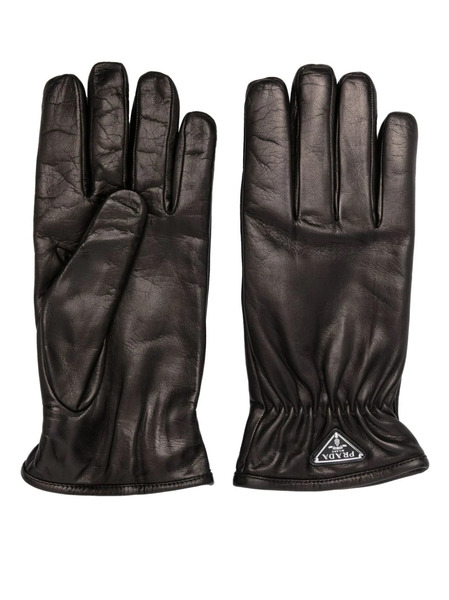  Prada Triangle-logo Leather Gloves - Black 