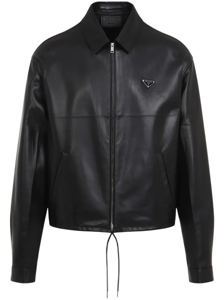  Prada Triangle-logo Leather Jacket - Black 