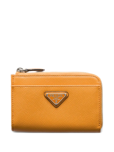  Prada Triangle Logo Leather Key Case - Orange 