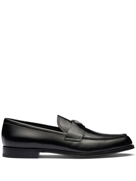 Prada Triangle-logo Leather Loafers - Black 