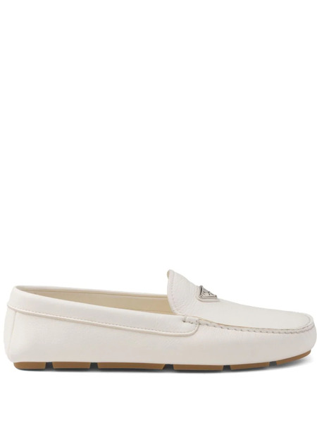  Prada Triangle-logo Leather Loafers - White 