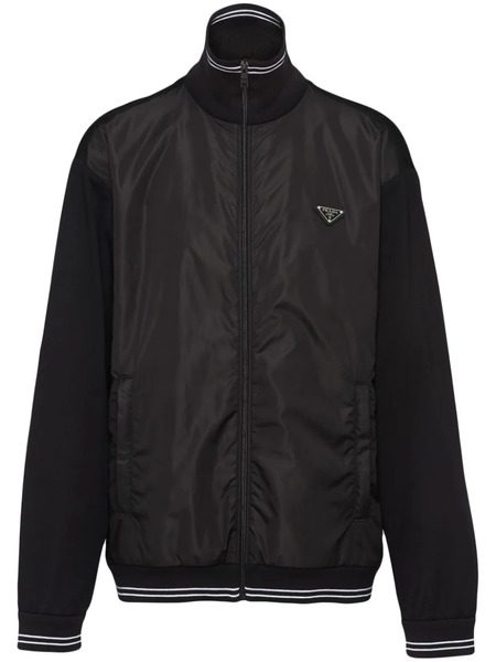  Prada Triangle-logo Panelled Bomber Jacket - Black 