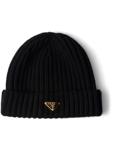  Prada Triangle-logo Ribbed Beanie - Black 