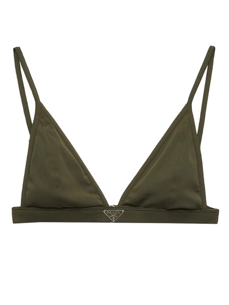  Prada Triangle-logo Ribbed Bikini Top - Green 