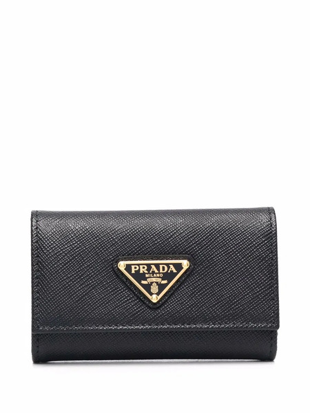  Prada Triangle Logo Saffiano-leather Keyring Case - Black 
