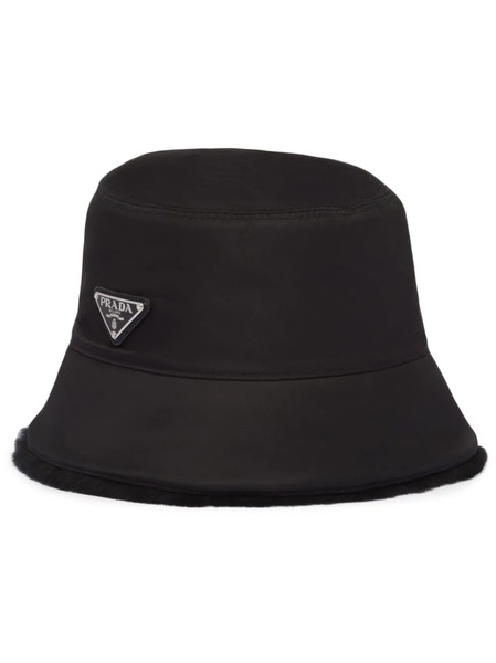  Prada Triangle-logo Shearling Bucket Hat - Black 